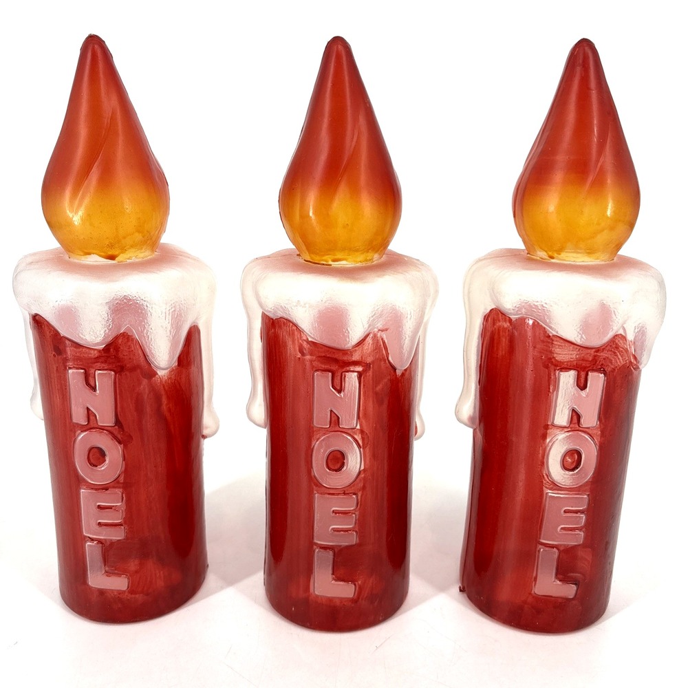 Vintage Red Blow Mold Noel Candle Lot Of 3‎ Christmas 10.5 In Tall